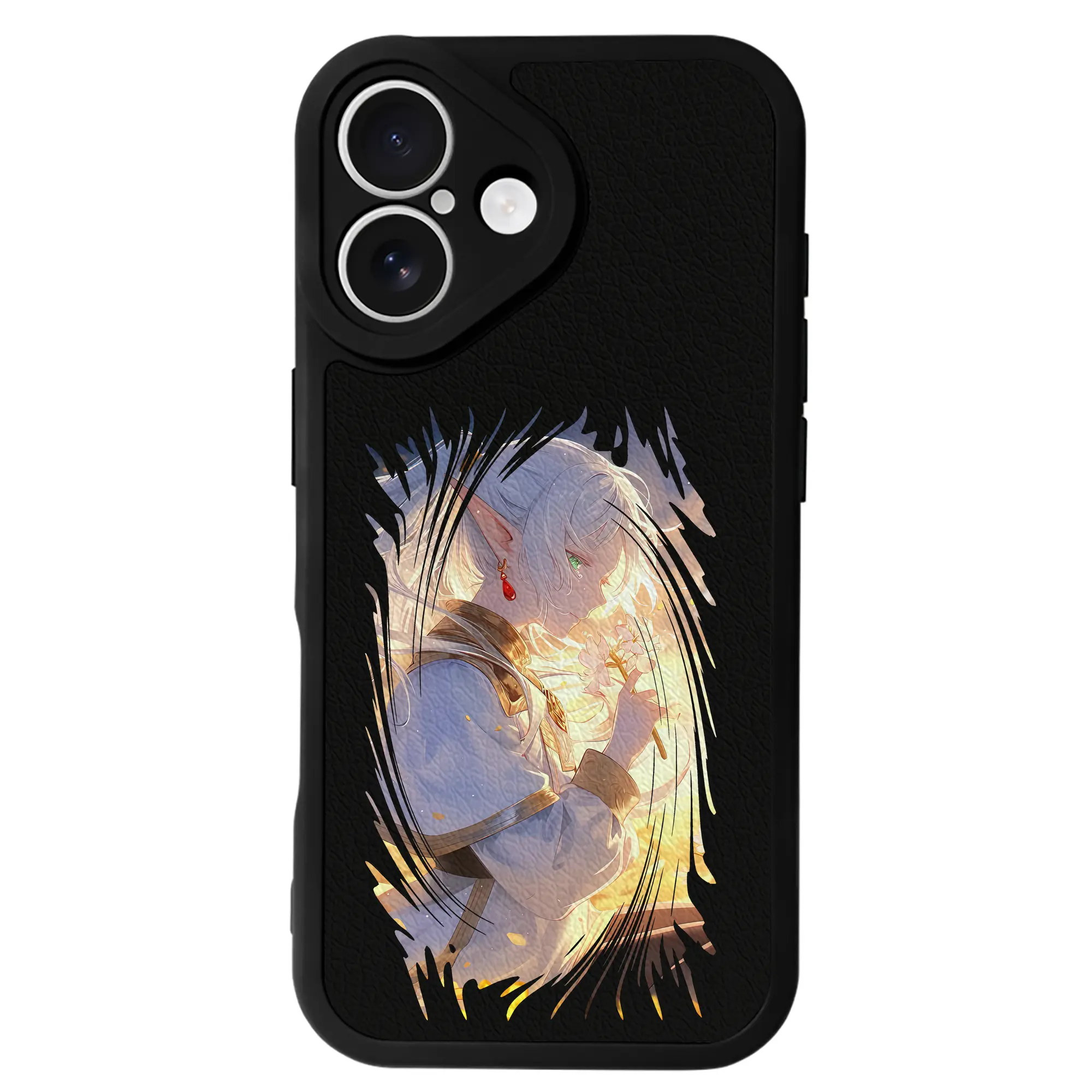 葬送のフリーレン（Frieren） グッズ,フリーレン（Frieren） - IPhone 16シリーズ対応 ・ シリコンスマホケース ・ レザー調 ・ 高精度フィット ・ 耐衝撃 ・ ワイヤレス充電対応 ・ 精密カット